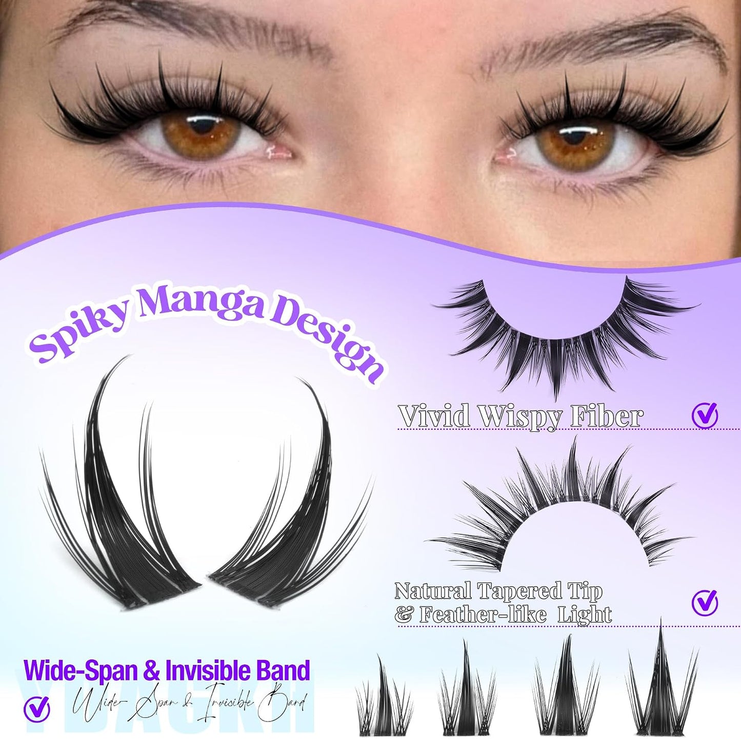 Anime Lash Clusters - Spiky Manga Eyelash Extensions with Invisible Band | 10-16mm Wispy 120 Pcs