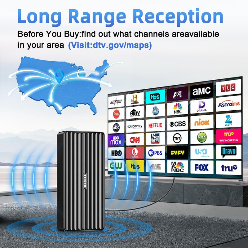 TV Antenna for HD Smart TV Indoor,1000+ Miles Range Digital Outdoor TV Antenna for Free Local Channels, Supports 8K/4K/1080P,33ft Coax Cable(Noir)