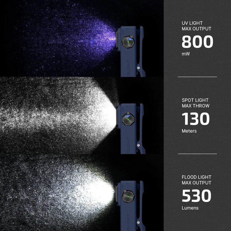 OLIGHT Oclip Ultra EDC Flashlight Clip-on Light, 530 Lumens Rechargeable with Type-C Charging, Combines Floodlight, Spotlight and UV, Triple Lights for Inspection and Work (Stars & Stripes Edition)