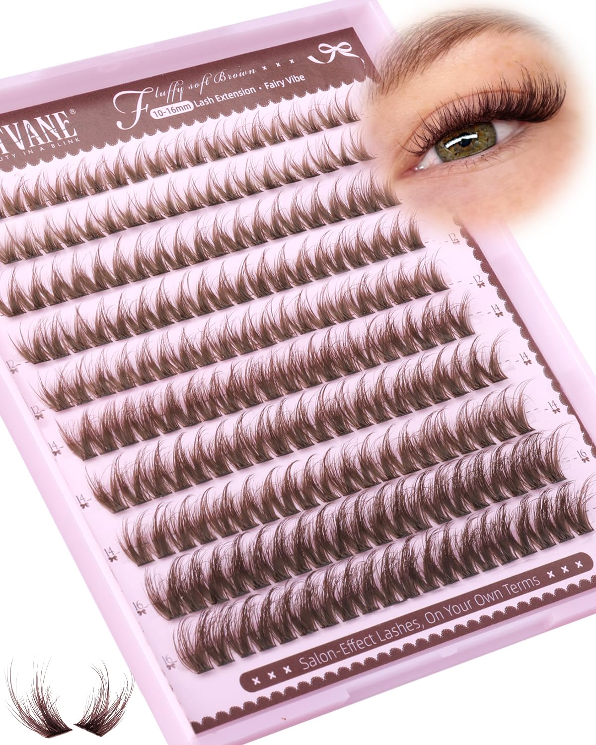 Short Cluster Eyelash Extensions - Wispy C-Curl Lashes with Soft Clear Band | 8-10mm Natural Look
