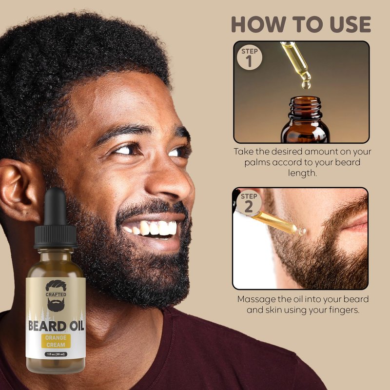 Beard Oil by Crafted Beards - Beard Oil Conditioner - Leave Your Beard Feeling Amazing - All Natural Ingredients - No Residue - Mustache Oil - 1oz - Made in the USA (Orange Cream)