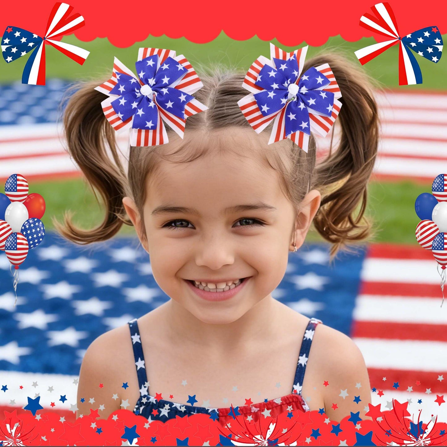 FARSYOD 4th of July Bows for Girls Hair Patriotic Bow Red White Blue Bowknot Clip USA Flag Ribbon Bow Accessories for Fourth of July Independence Day