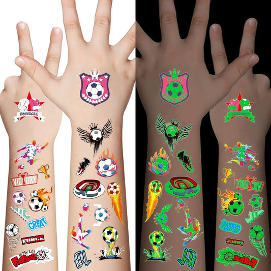Awinmay Glow in the Dark Soccer Temporary Tattoos for Kids, 60Pcs Sport Party Favors for Boys and Girls, Goodie Bag Stuffers, Sports Fan Makeup for Game Day & Soccer Birthday Party Decorations