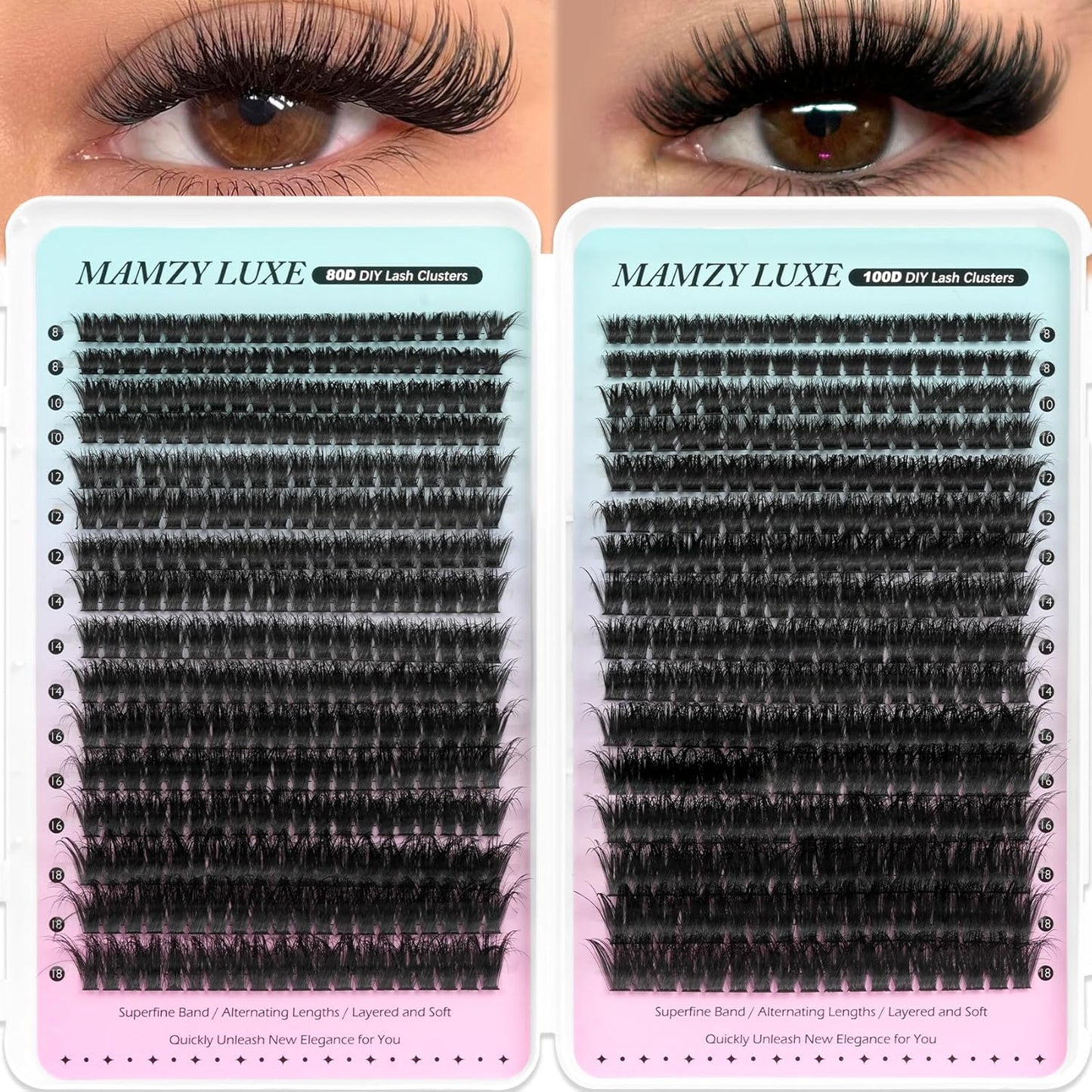 Lash Clusters Kit - 708 Pcs Individual Eyelash Extensions | 30D-100D Wispy Lashes with Bond, Seal & Tweezers - 10-16mm Mix