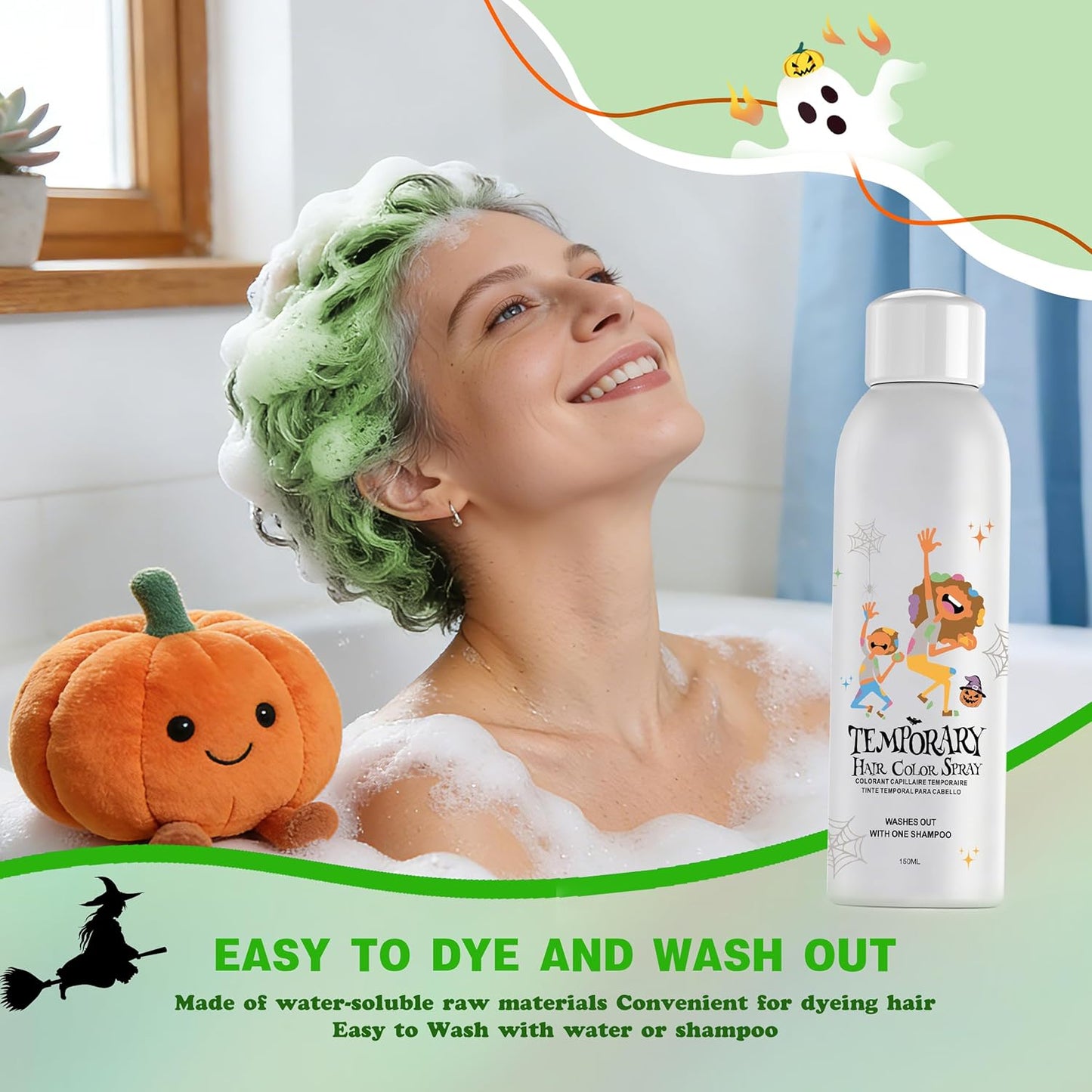 Temporary Hair Color Spray - Green Instant Dye for Men & Women | Washable, Quick Styling for Parties & Cosplay, 150ml