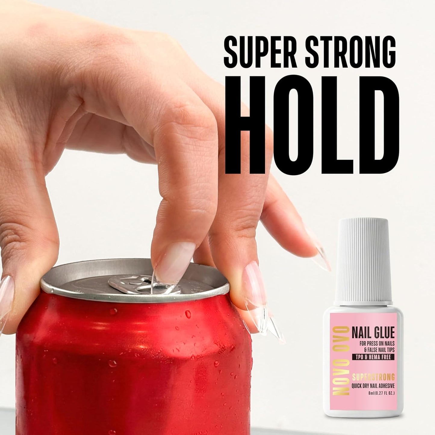 Super Strong Nail Glue - Quick Dry Brush-On Adhesive for Press-On Nails | TPO & Hema Free, 8ml (0.27 fl oz)