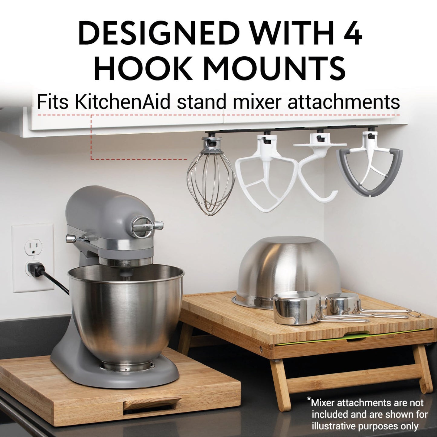 IMPRESA Metal Stand Mixer Attachment Organizer - 13" L x 0.75" W x 1" D, Black Iron - Mixing Blade Holder for Beaters, Dough Hooks & Whips - Compatible with KitchenAid Mixer Attachments