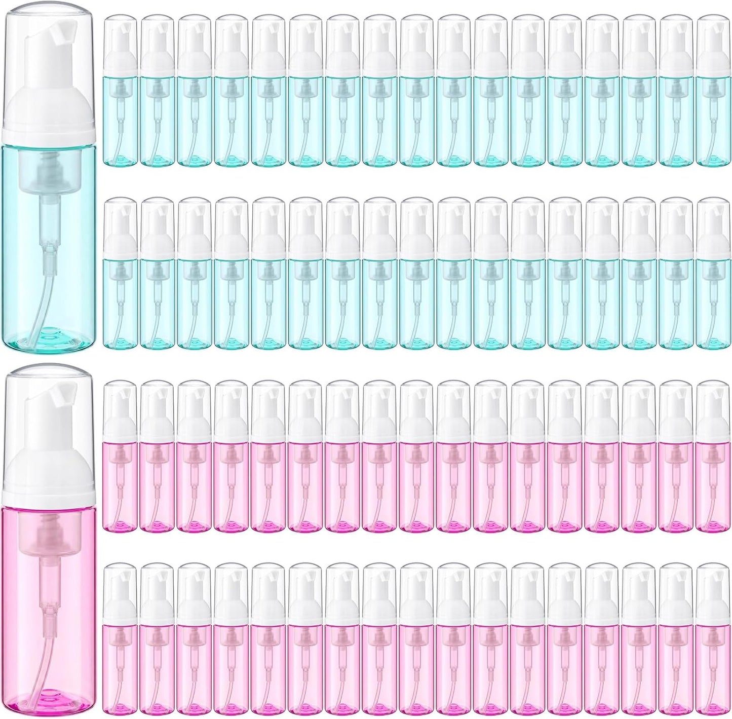 Plastic Foam Soap Dispensers - 70 Pcs Refillable 2 oz Lash Shampoo Bottles | Mini Travel Foam Dispenser (Transparent)