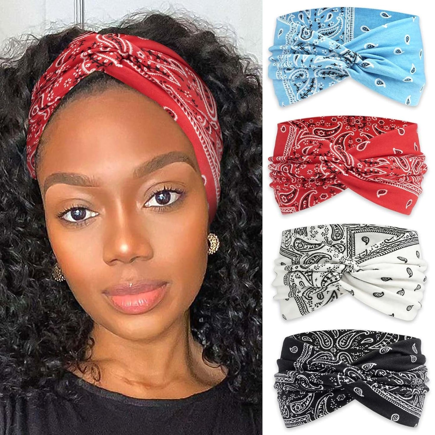 Bandana Headbands for Women - Large Turban Wraps | Knotted Criss Cross Design, Perfect for Workouts
