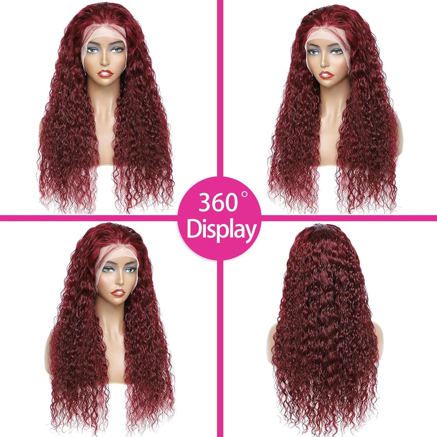 ULRICA 32 Inch Water Wave Red Human Hair Wig 99j Burgundy Lace Front Wigs Human Hair for Women Red Deep Wave Wig 13x6 HD Lace Curly Burgundy Wig