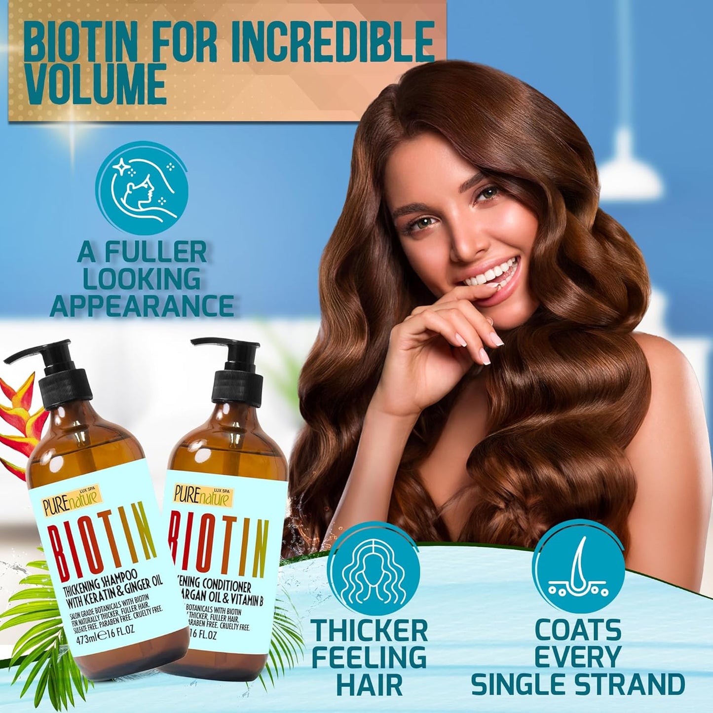 Biotin Shampoo and Conditioner Set - Volume Boosting Formula for Thinning Hair | Sulfate-Free, Paraben-Free, Thickening Properties