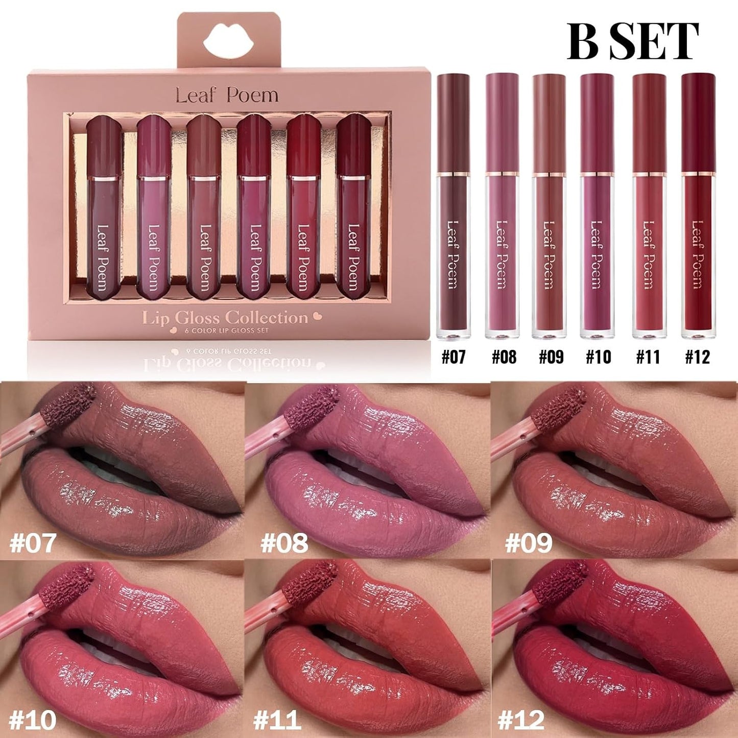 Lip Gloss Set - Non-Sticky Moisturizing Lipgloss with Soft Brush | 6-Piece Makeup Collection for Women