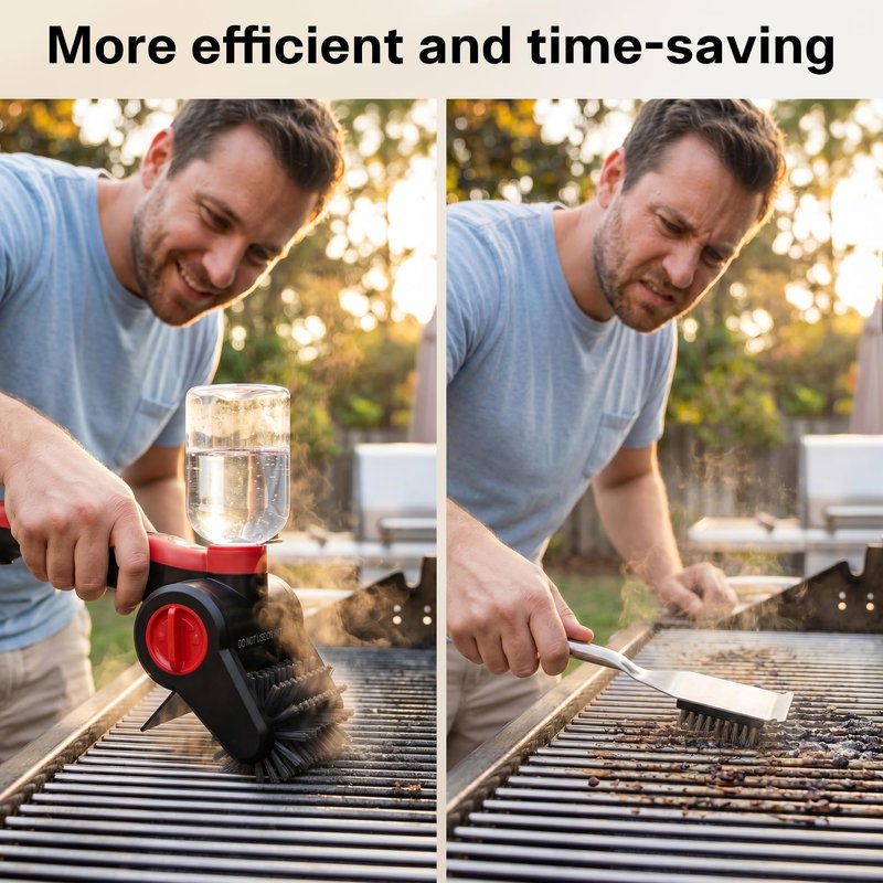 Nozrix Electric Grill Brush, 100W High Power Cordless BBQ Cleaner with 300ml Water Spray Tank, IPX8 Waterproof Automatic Scrubber for Gas Charcoal Grills, 2-Speed Rechargeable Power Brush with Scraper