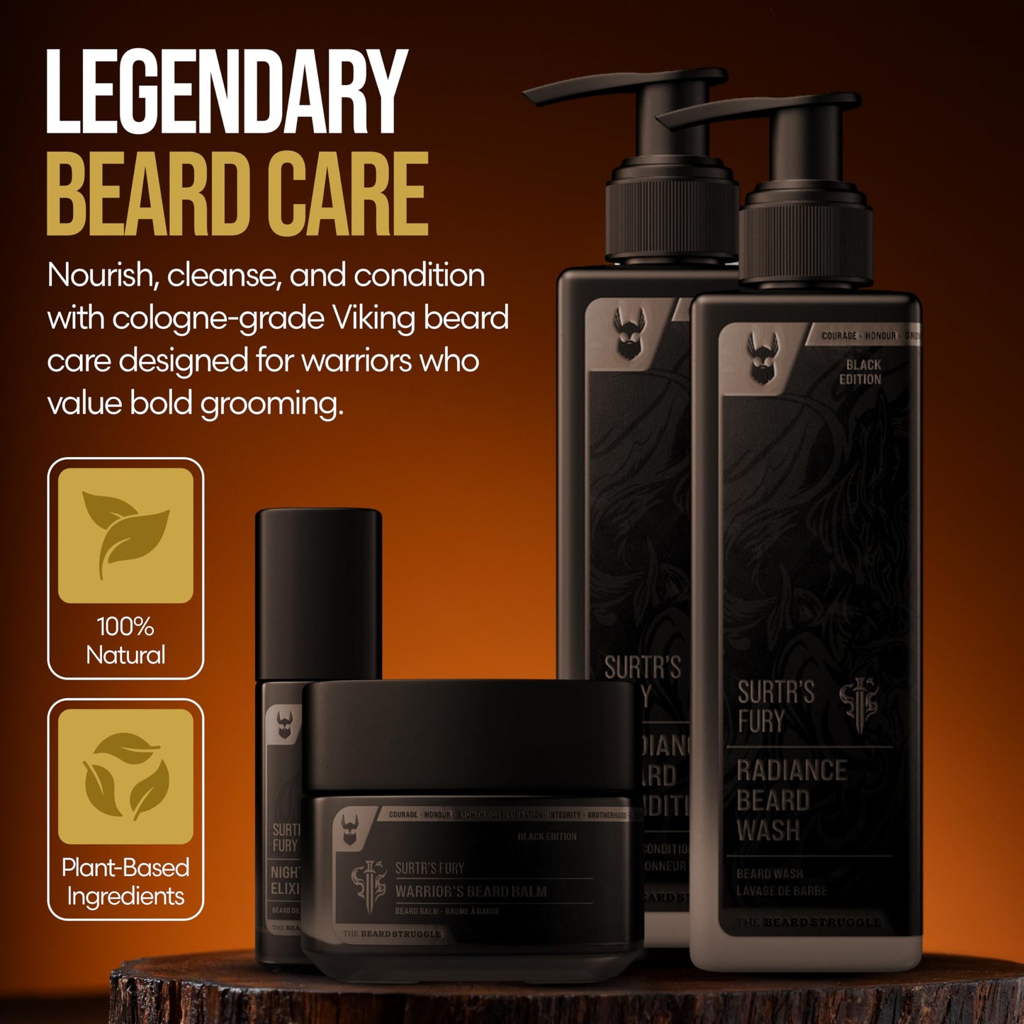 The Beard Growth Kit - Essential Grooming Set with Balm, Oil, Wash & Conditioner for Men - Surtr's Fury Platinum Collection