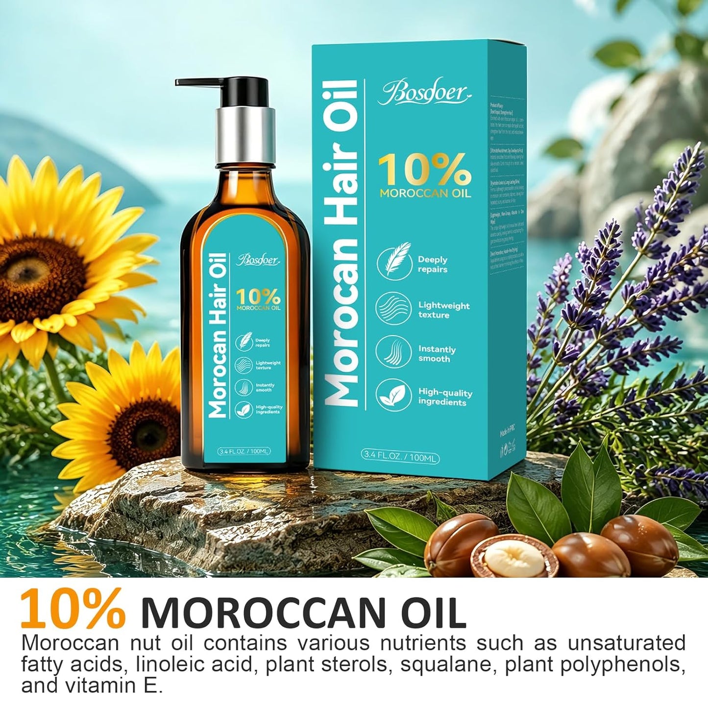 Argan Oil Hair Serum - 10% Pure Moroccan Oil for Dry, Damaged Hair - Frizz Control & Shine Enhancer | 100ML