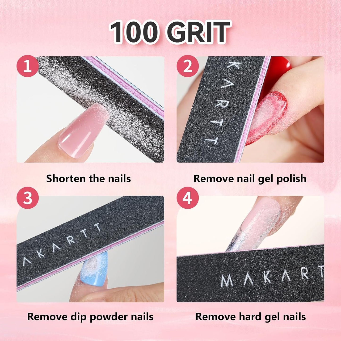 Professional Nail File Set - 100/180 Grit Emery Boards for Acrylic & Gel Removal | 10pcs Double-Sided Black Filer