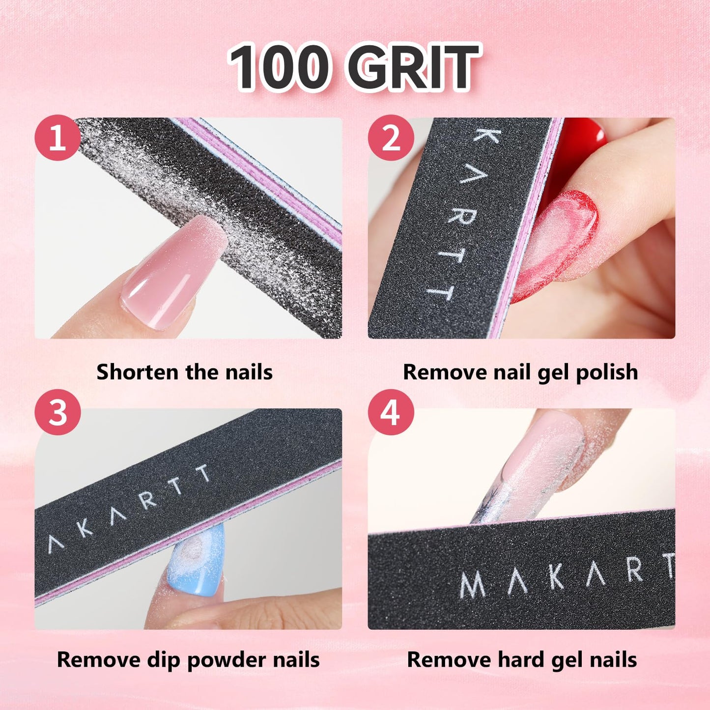 Makartt Nail File - 100/180 Grit Emery Boards for Nails, Professional Nail Files, 10pcs Double Sides Black Coarse Fingernail Filer for Acrylic and Extension Gel Removal Manicure Kit Salon Home Use