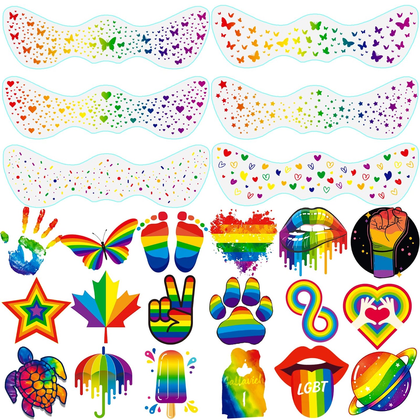 JEEFONNA 24 Sheets Pride Freckles Face Temporary Tattoos, LGBTQ Freckles Rainbow Tattoos, Waterproof Rainbow Gay Tattoo Stickers for Pride Equality Parades Accessories