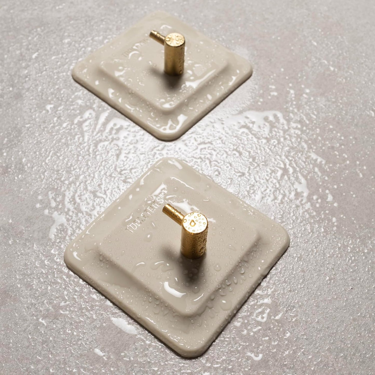 Arnold Silicone Shower Hooks - Waterproof Adhesive Bathroom Organizer for Razors & Loofahs | 2 Pack - Sand Color
