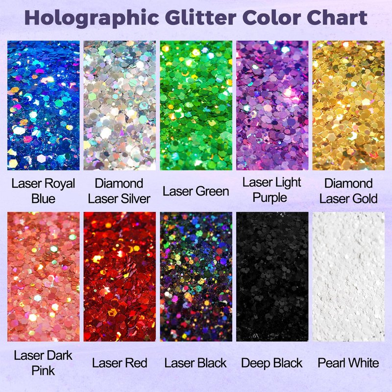 Renfio Holographic Glitter, 9.7oz/275g Laser Purple Chunky Glitter for Snowglobe Tumbler,Purple PET Flake Mixed Fine Powder for Snowglobe Tumbler,Craft,Epoxy Resin,Festival Decor,Nail,Slime