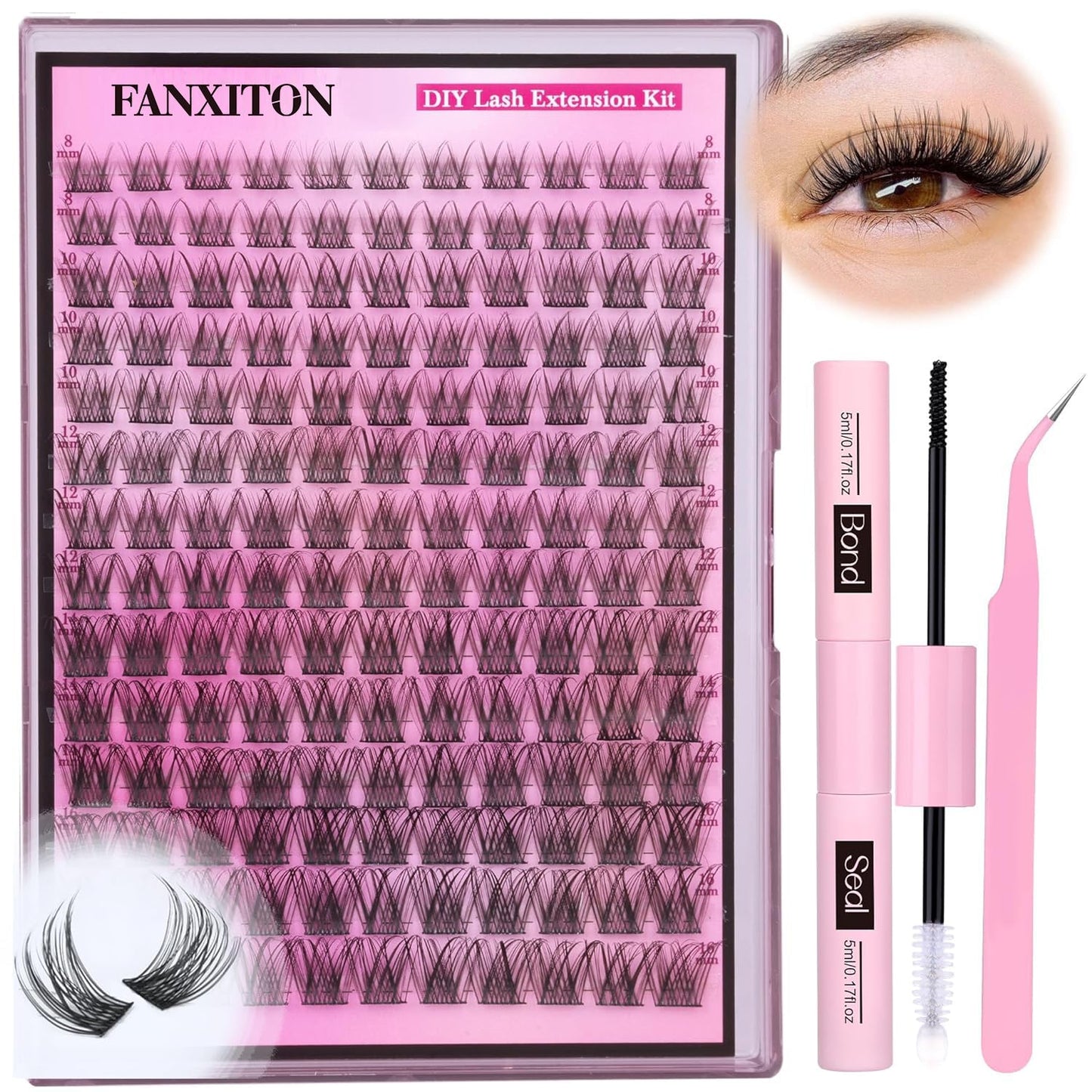 DIY Eyelash Extension Kit - Thick Volume 40D & 50D Cluster Lashes | 280 Pieces with Bond & Tweezers
