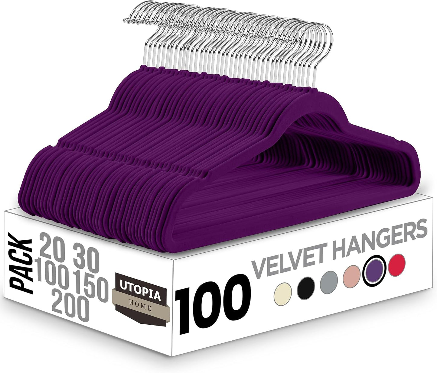 Utopia Home Velvet Hangers - Non-Slip Slim Coat & Pant Hangers | 50 Pack, 360° Swivel Hook, Black