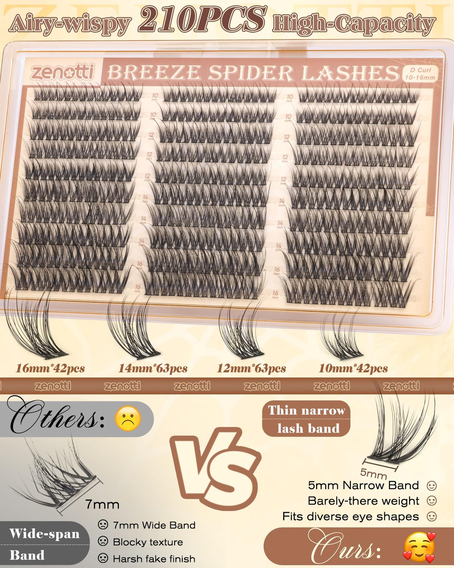 Wispy Lash Clusters Natural Eyelash Clusters 210PCS Breeze Spider Cluster Eyelash Extensions Kim K Style Individual Lases Extensions Fluffy Lash Clusters D-Curly 10-16MM by zenotti