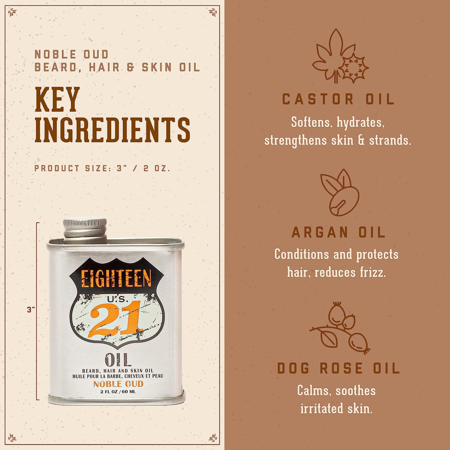 18.21 Man Made OIL - Beard, Hair & Skin - Noble Oud, 2 oz (Pack of 1)