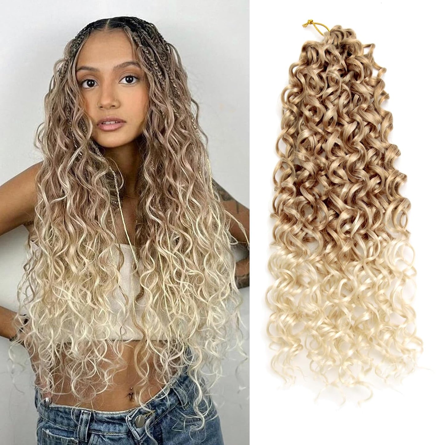 Water Wave Crochet Hair Extensions - Blonde Synthetic Bohemian Braids | 14 Inch Deep Wave (27#)