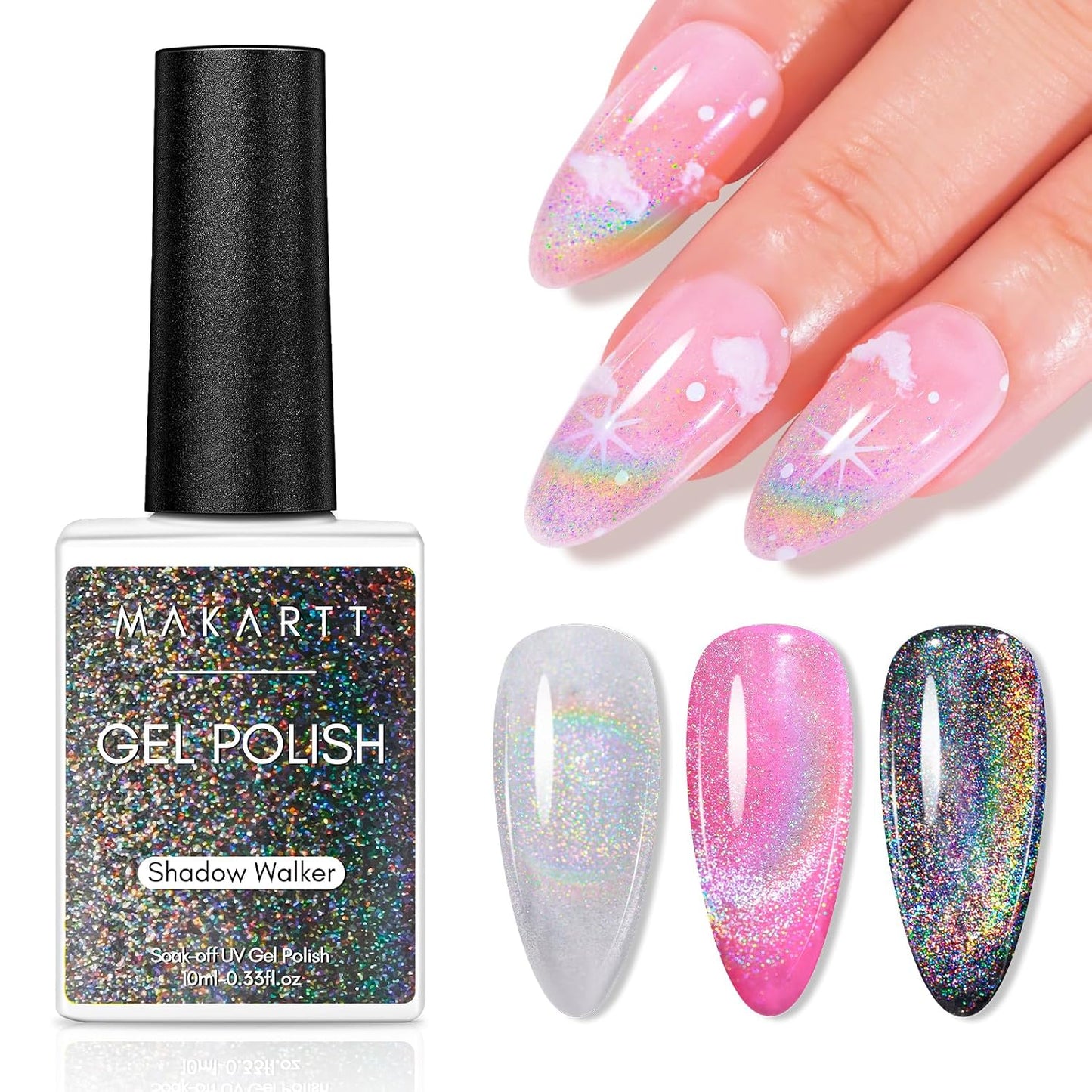 Rainbow Cat Eye Gel Nail Polish - 9D Holographic Glitter Soak Off UV/LED Gel for Stunning Nail Art | 10ml