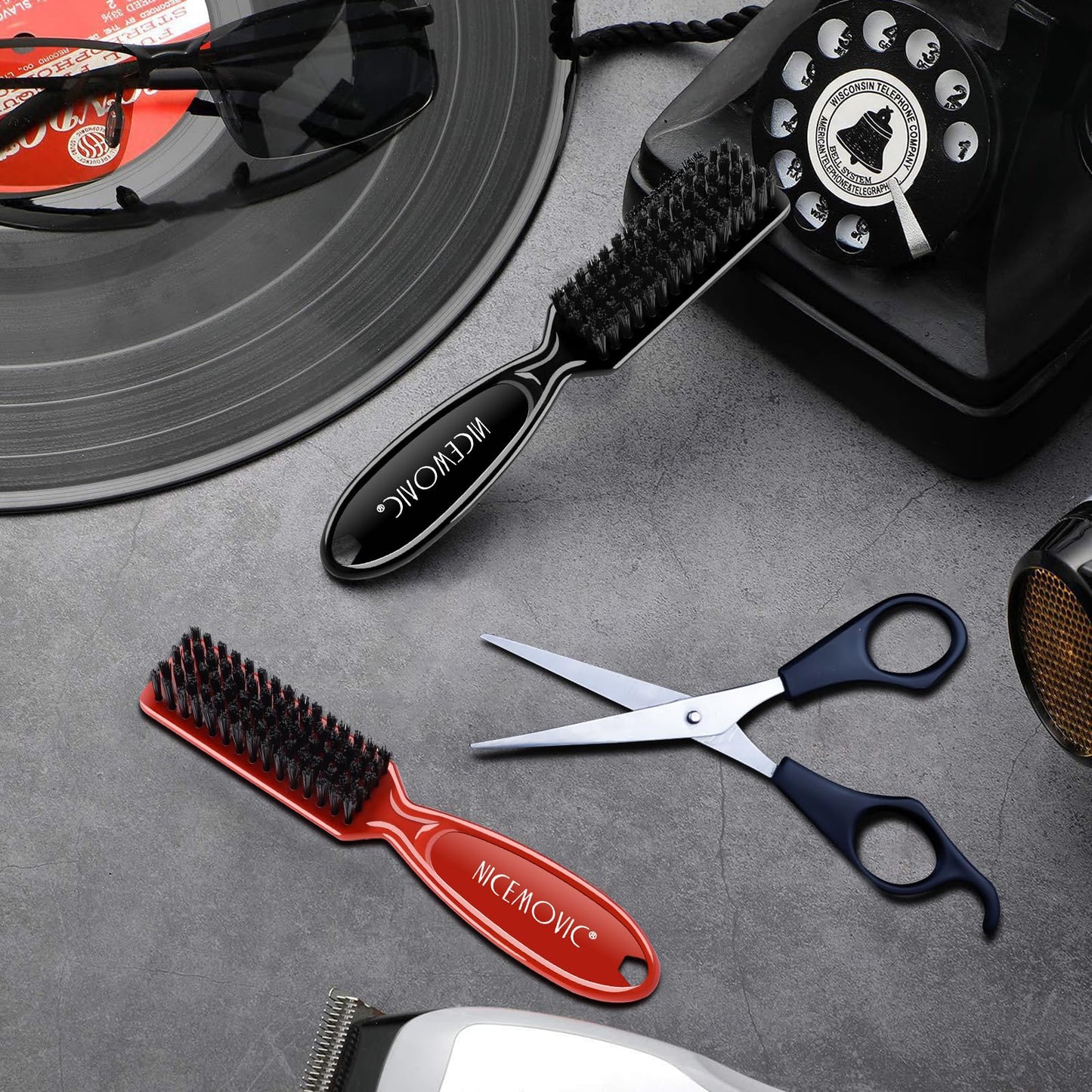NICEMOVIC Barber Clipper Cleaning Brushes, 10 Pcs Plastic Handle Nylon Bristles, Anti-Slip Handle Mini Brush Bulk Set, Duster Manicure Brush for Hair Styling Tools, Kitchen Sink, Shoes (Black&Red)