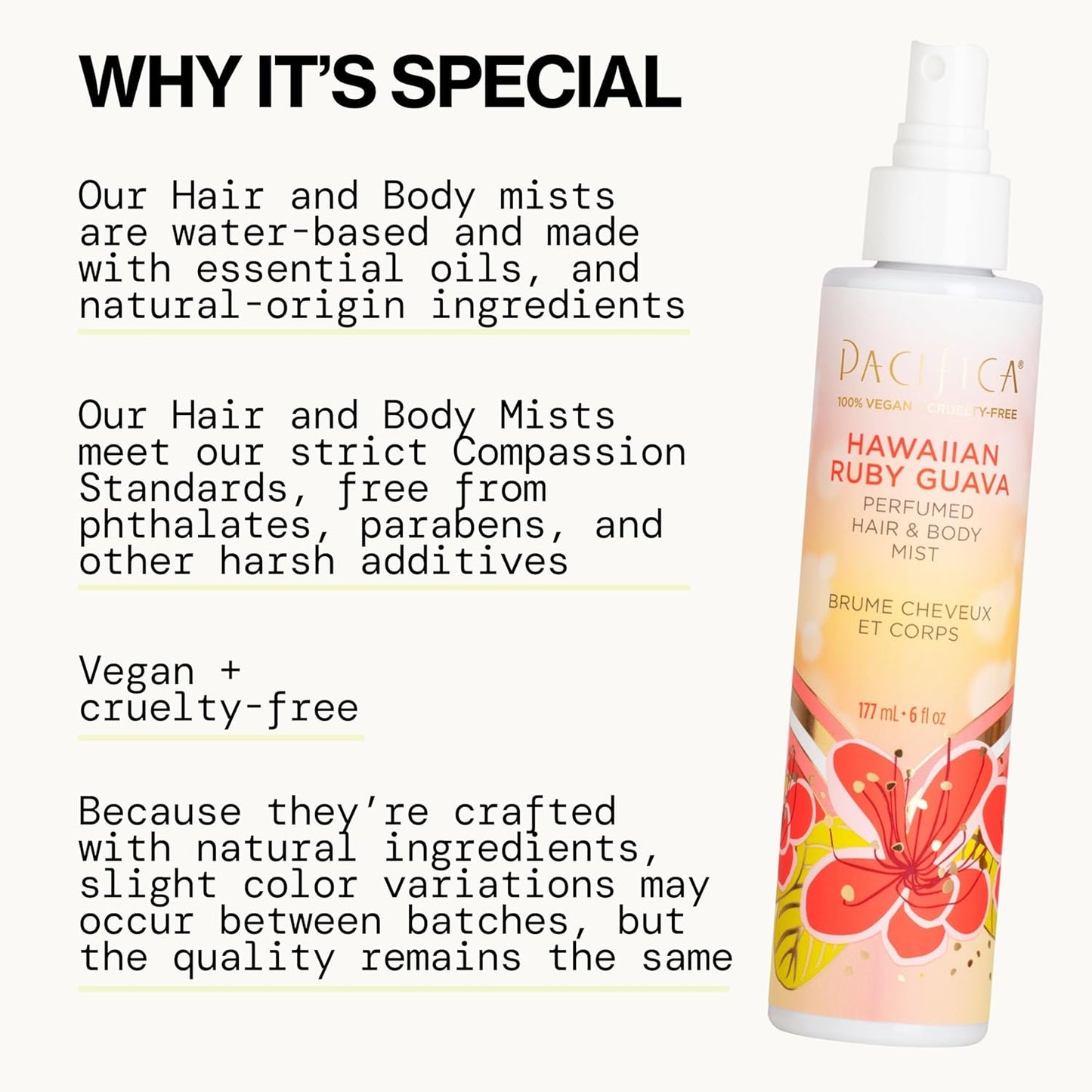 Pacifica Hawaiian Ruby Guava Hair Perfume | Alcohol-Free Body Fragrance Spray Mist - 6 oz, Vegan & Cruelty-Free