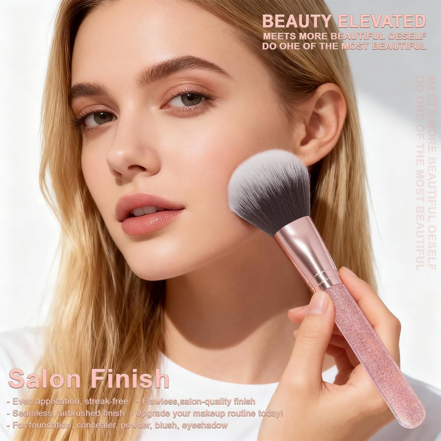 Professional Pink Makeup Brushes Set - 14 Pcs Synthetic Foundation, Concealer & Eyeshadow Brushes | Includes 2 Powder Puffs & Dual-Ended Mask Applicator