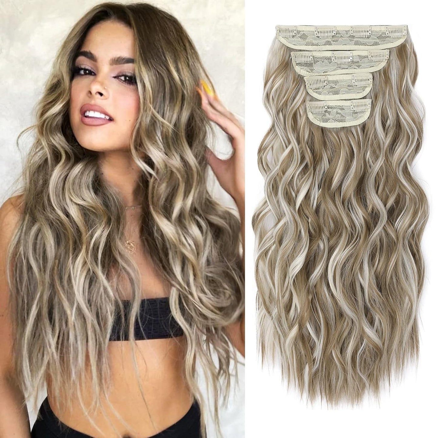 Clip-In Hair Extensions - 4PCS Natural Soft Synthetic Hairpieces for Women | Platinum Blonde