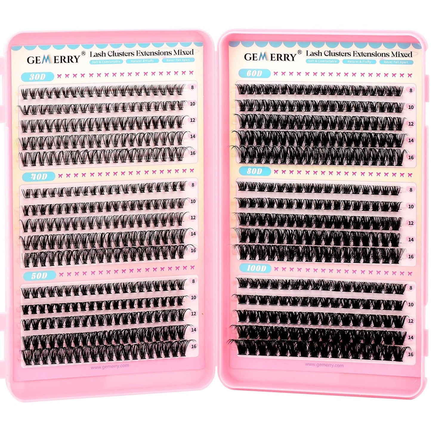 GEMERRY Lash Clusters D Curl Volume Eyelashes - 565 Pcs DIY Extensions | 8-16mm Lengths