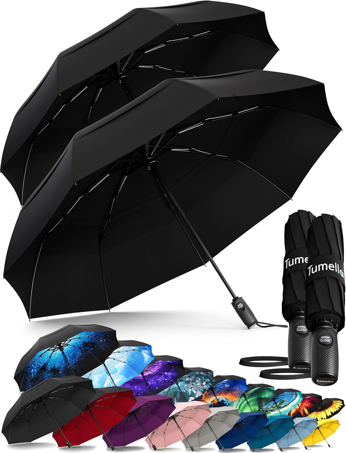 Strongest Windproof Travel Umbrella - Compact, 100MPH Tested | Lightweight, Automatic Folding, One-Handed Use