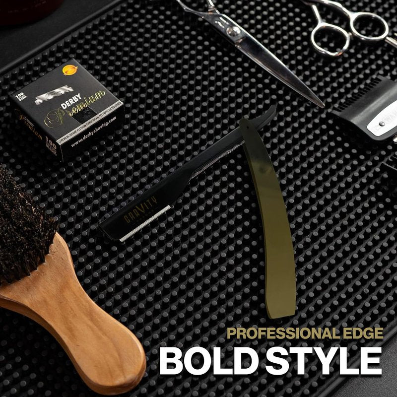 GRAVITY RAZORS Professional Straight Razor Kit – Ultra Exposure, Includes 10 Premium Blades, 2mm Exposed, Gold & Black