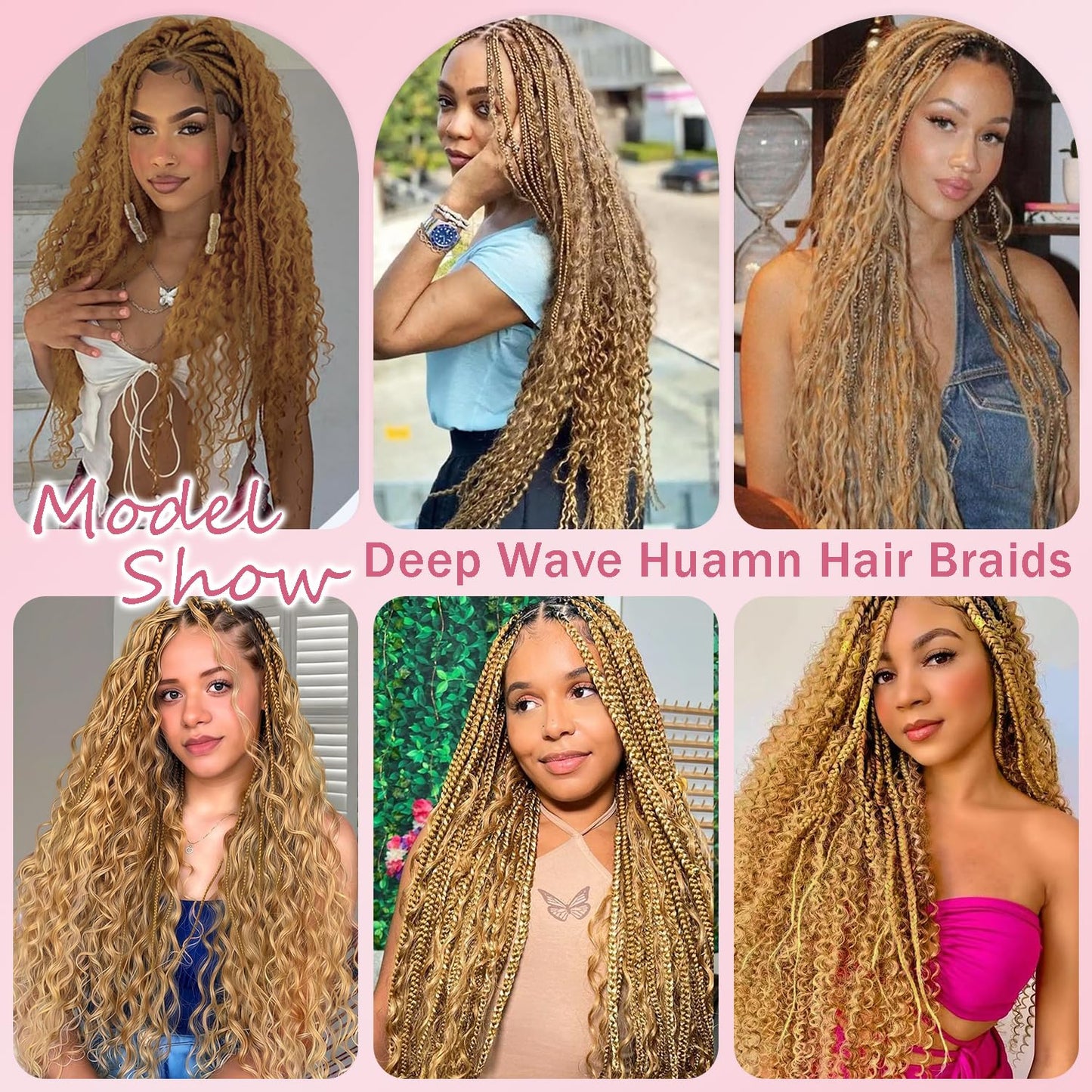 Honey Blonde Human Braiding Hair for Boho Braids 28 28 28 Inch Color 27 Deep Wave Bulk Hair No Weft #27 Blonde Curly Human Hair Extensions for Braids 3 Bundles 150g
