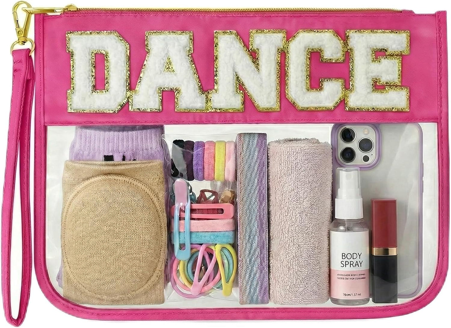 Dance Bag | Chenille Letter Clear Cosmetic Bag for Dancers - Essential Makeup Organizer for Girls & Women
