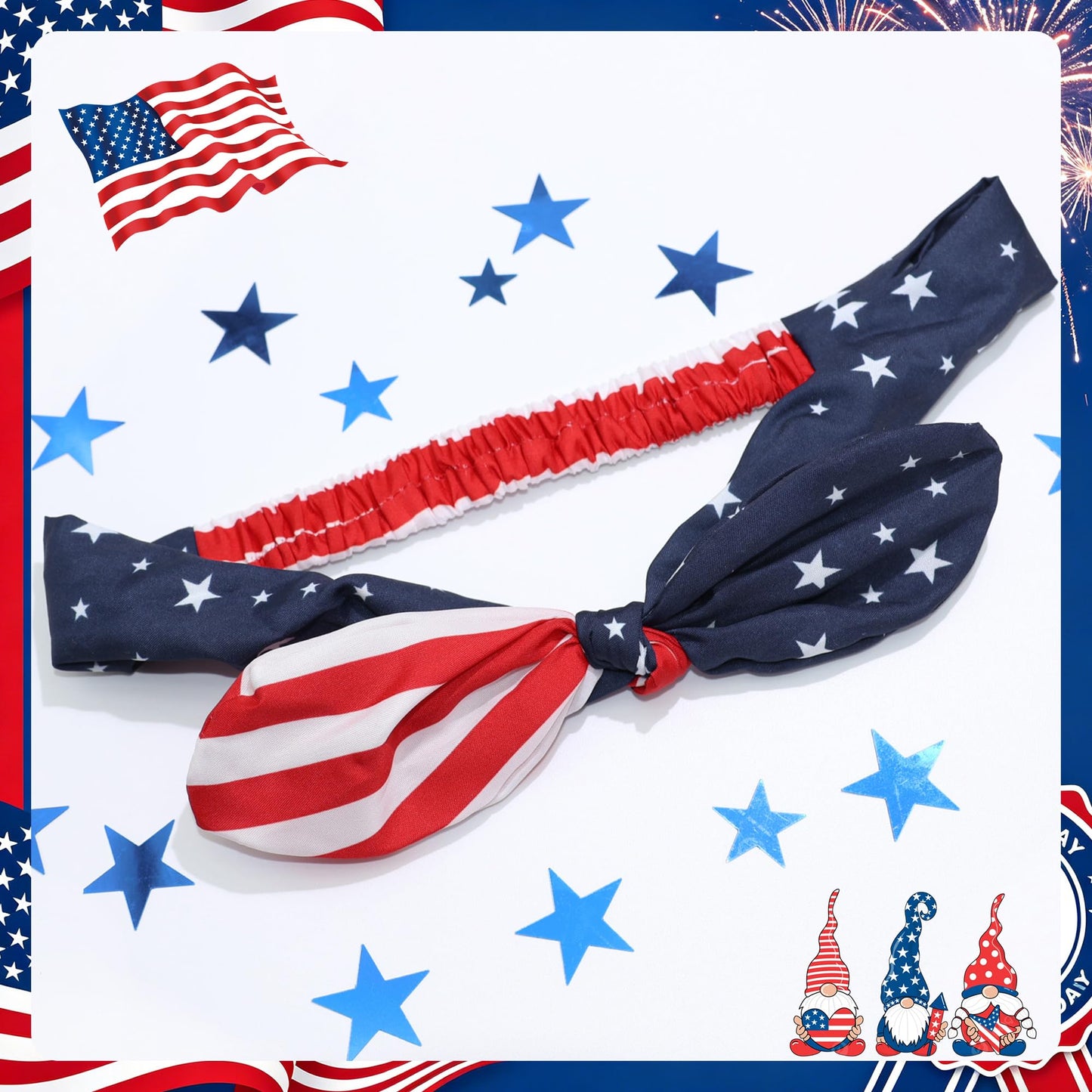 STGDAK 4th of July Headbands American Flag Head Bands Patriotic Hair Band Knotted Bow Turban Elastic Red White Blue Hair Accessories For Women Independence Day Party