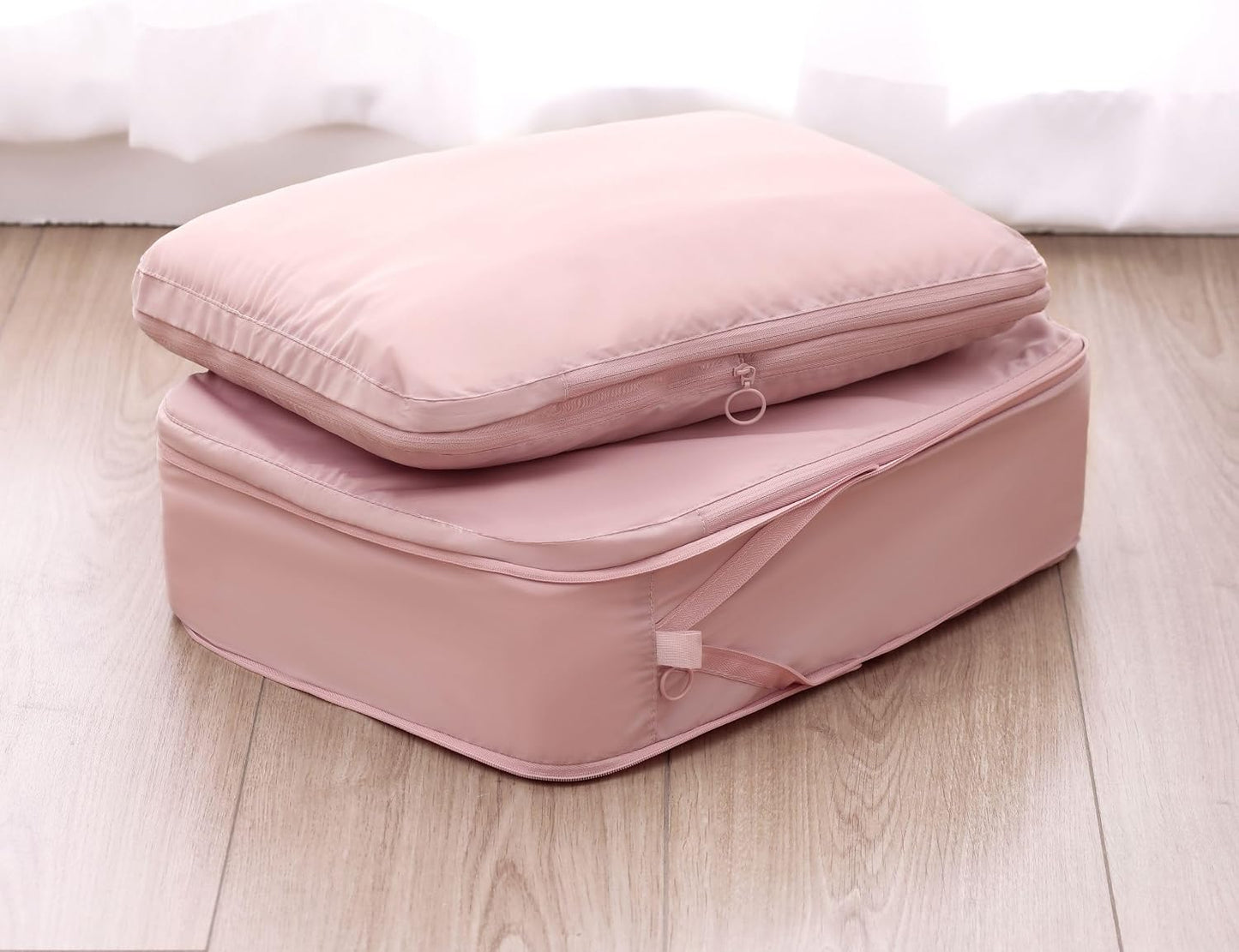 Compression Packing Cubes - Travel Luggage Organizer Bags Set | 2-Pack Large, Pink