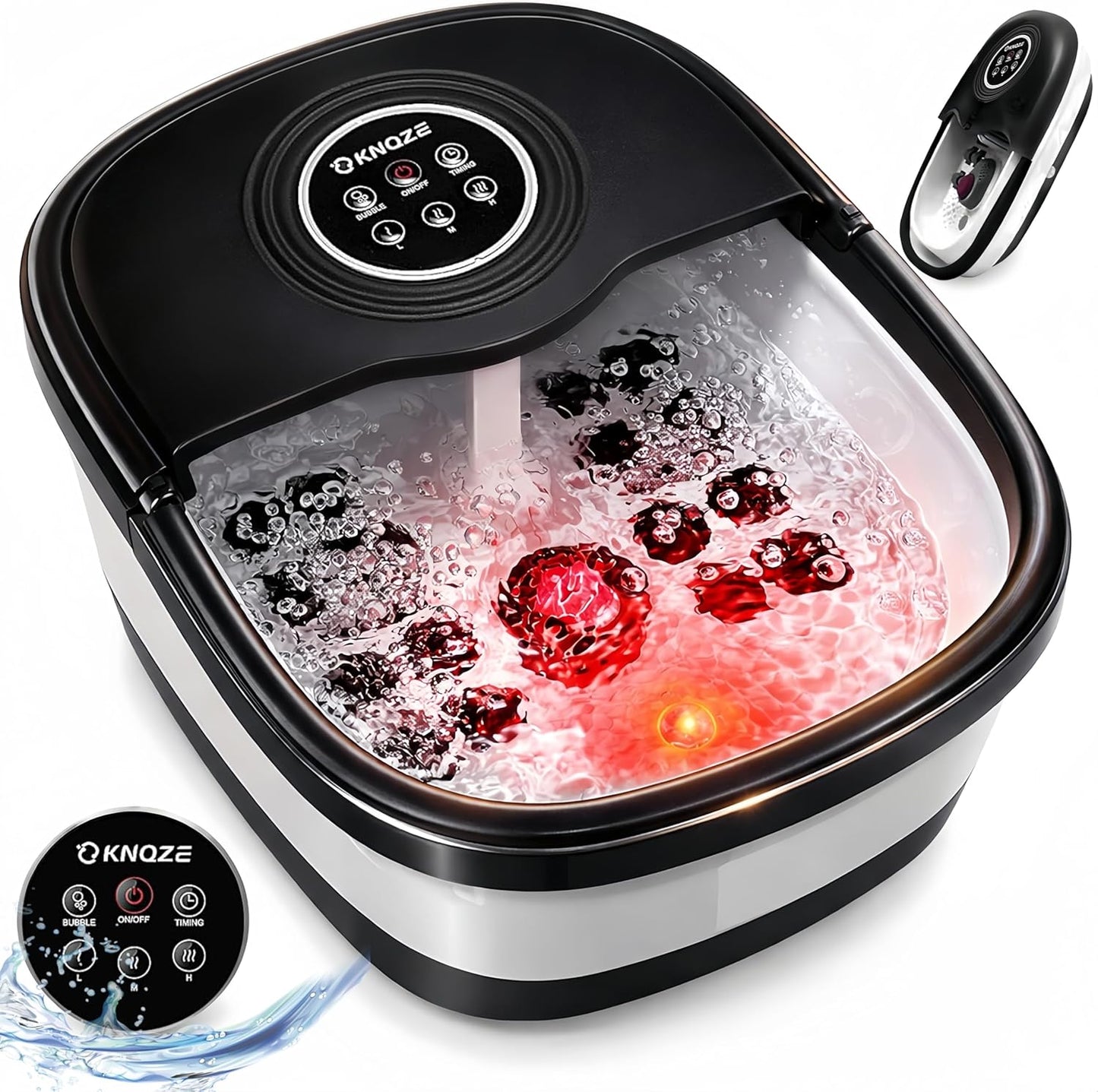 Collapsible Foot Spa Bath with Heat & Remote Control | Bubble Massage, Temperature Control, 16 Rollers, Pumice Stone