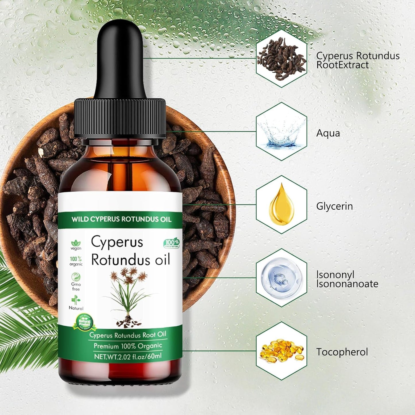 Wild Cyperus Rotundus Oil - 100% Organic Hair Removal Oil | 2.02 fl oz for Smooth Skin