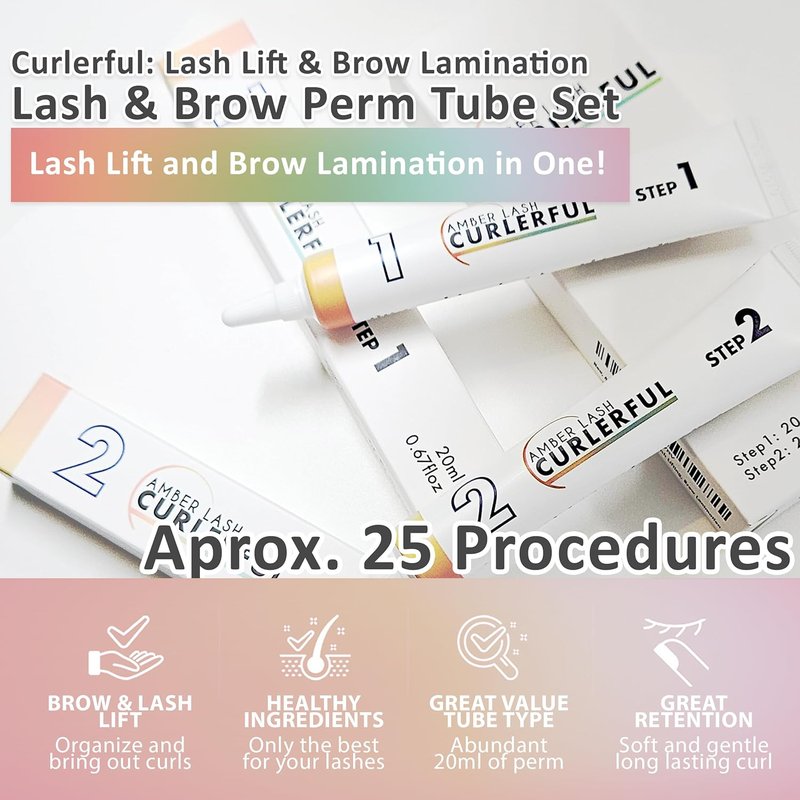 Amber Brow Lamination Tube Set - Professional Brow Perm Kit | Step 1 & Step 2, 20 ml Each
