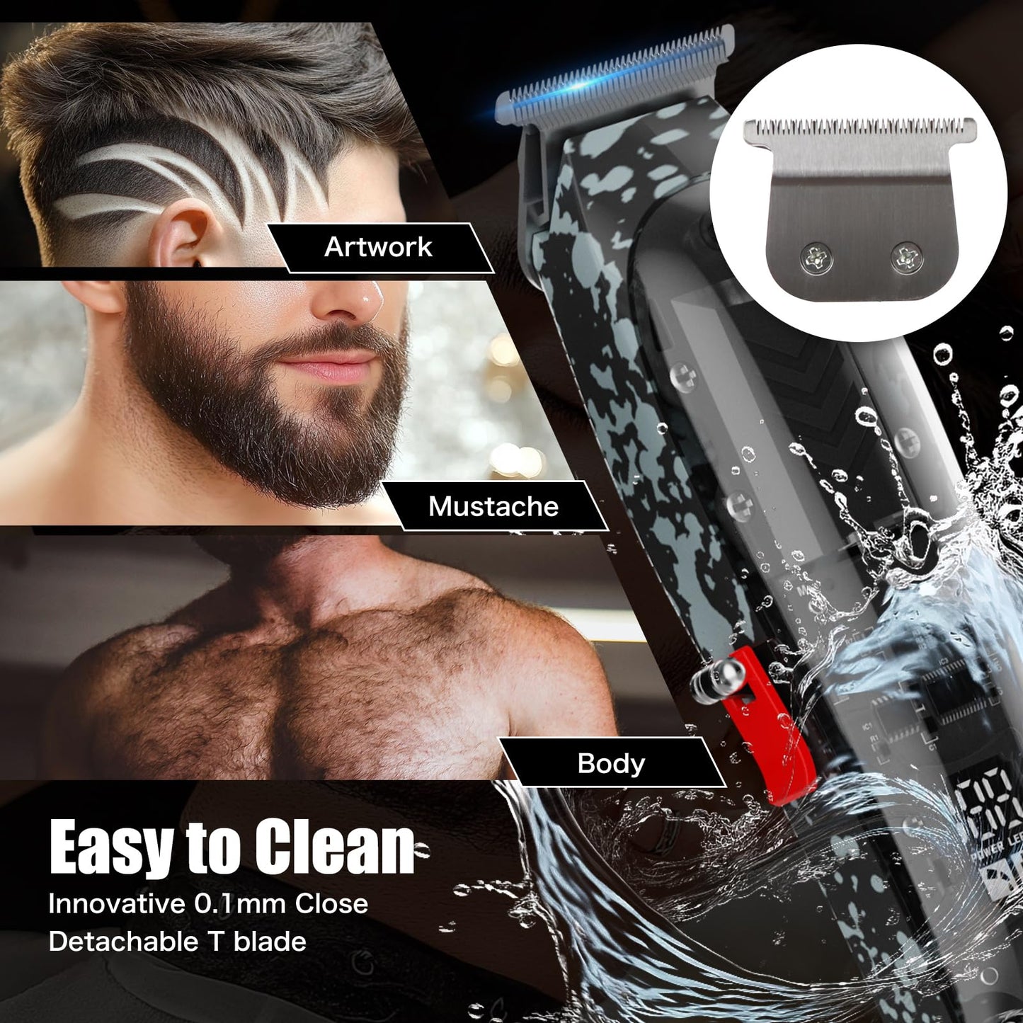 Tuanchuanrp Professional Hair Clippers for Men, Cordless Barber kit for Hair Cutting & Grooming, Hair Clippers and Trimmer Set for Barber Haircut with LED Display, 8 Fade Taper Combs(Black Set)