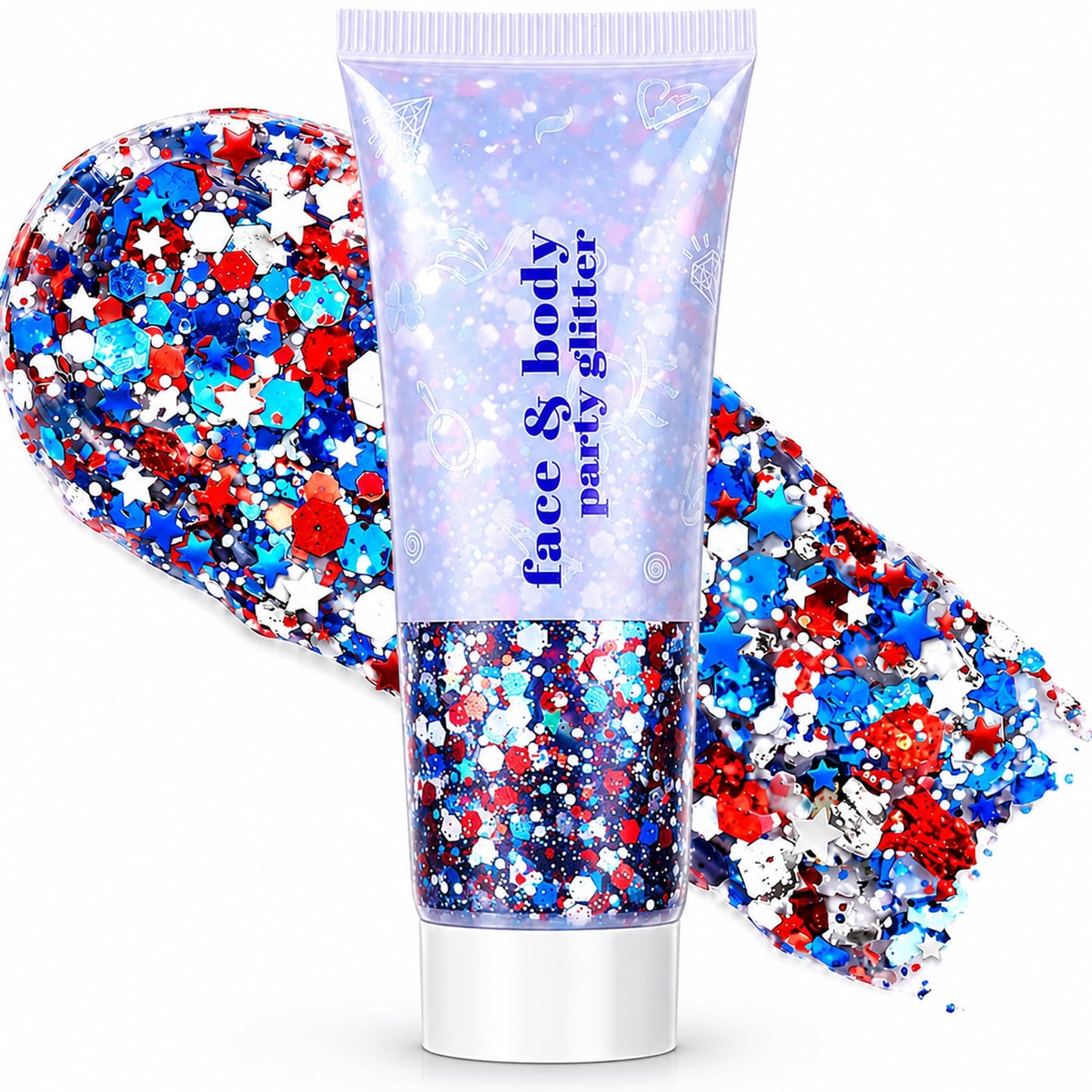 4th of July Glitter Stick, Red White & Blue Glitter Stick for Hair&Face, Waterproof & Easy Clean, Patriotic Independence Day 250th Anniversary Fourth of July Outfits Accessories for Women & Kids
