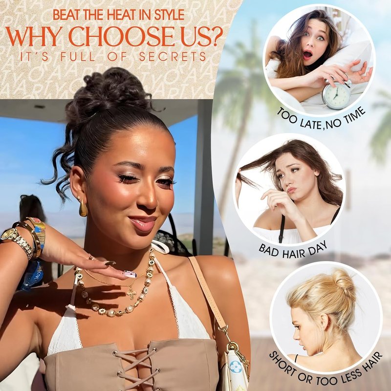 RONTAYA Messy Bun Hair Piece - Wavy Curly Synthetic Updo Extension | Dark Brown 2PCS