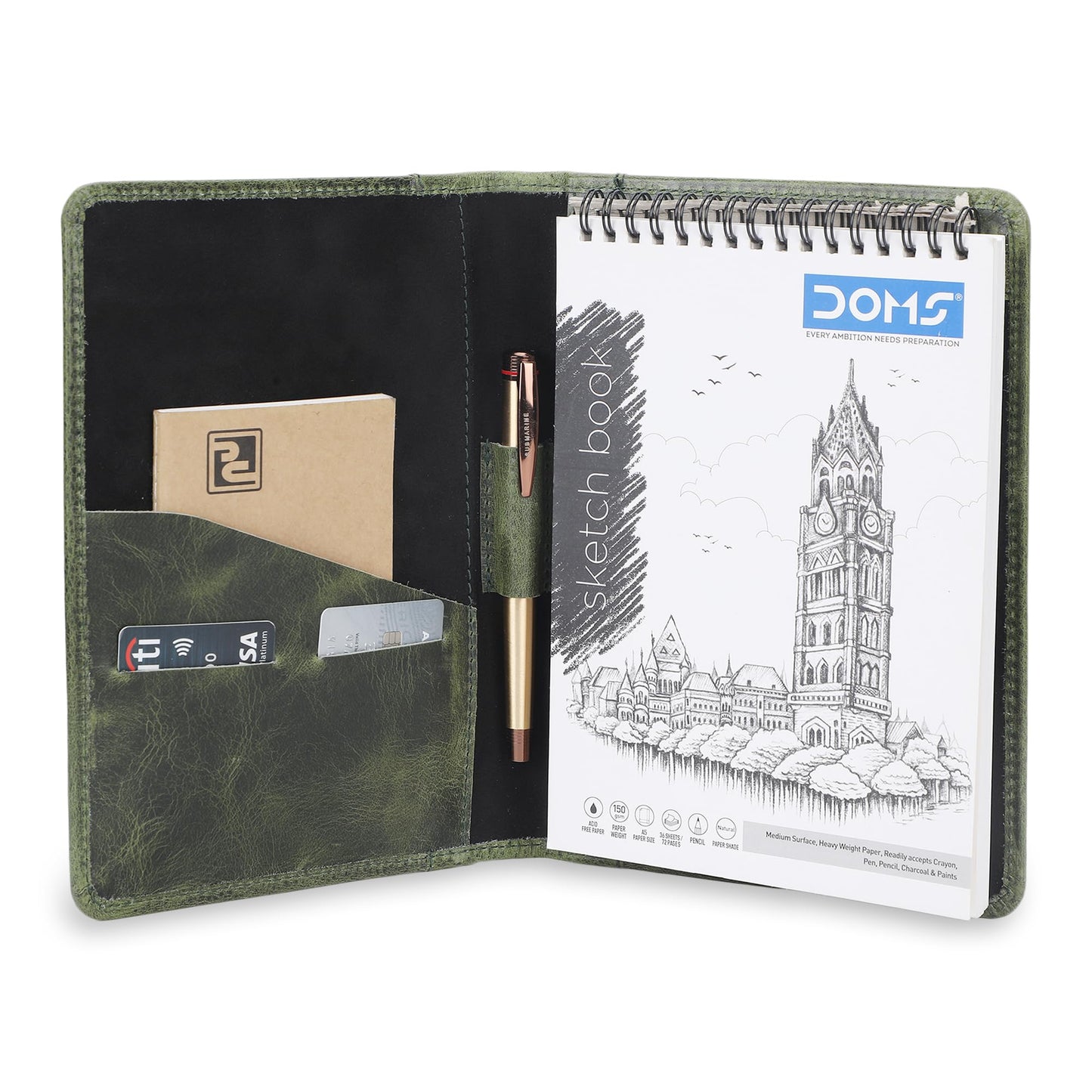 CestAntiQ Leather Junior Padfolio for Men Women Business Portfolio Folder Compact 5 x 8 Legal Pad Organizer with Pen Loop Professional Resume Interview Document Holder Padfolio (Green)