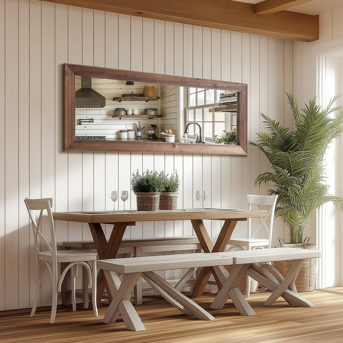 MirrMyst Rustic Farmhouse Full Length Mirror, 64"x21" Wood Floor Mirror