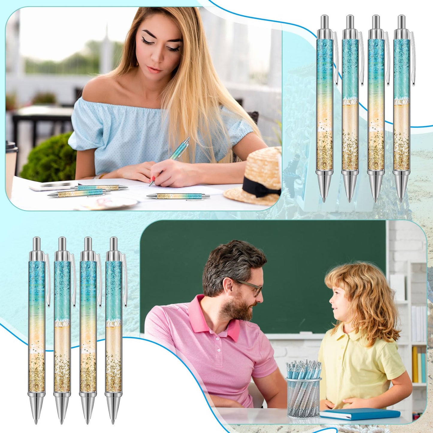Motipuns 24 Pcs Beach Teal Pens Bulk Ocean Teachers Appreciation Week Gifts Tropical Seashell Theme Ballpoint Thank You Gifts for Woman Teacher Coworker Staff Office School Writing Stationary